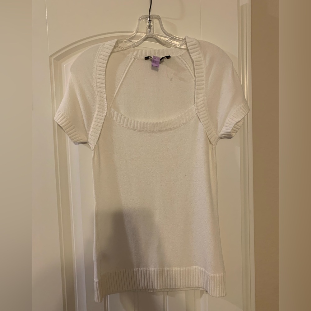 NWOT BCBG Maxazria Lightweight Off White Knit Short Sleeve Sweater Shirt l LARGE